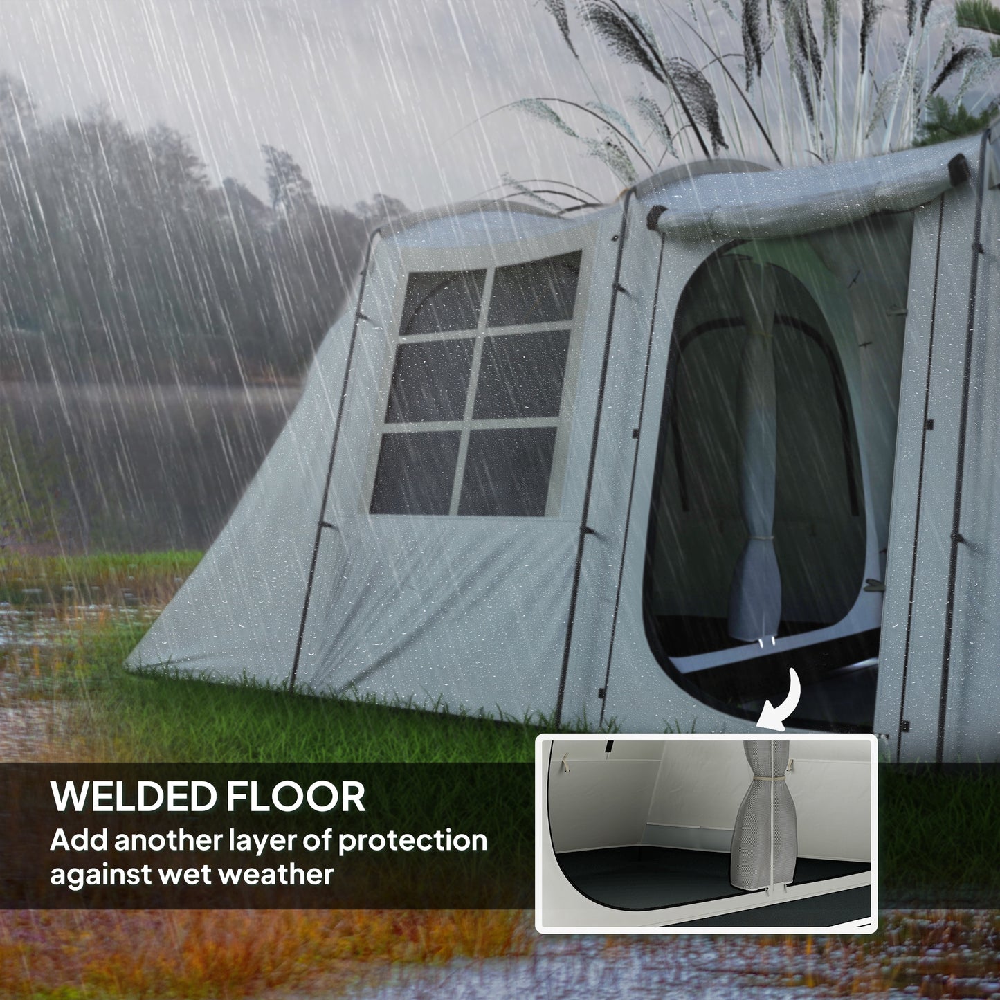 3-4 Man Tunnel Tent, Family Camping Tent with Porch, Bedroom and Living Area, Sewn in Groundsheet, 3000mm Waterproof, Portable with Bag - Khaki