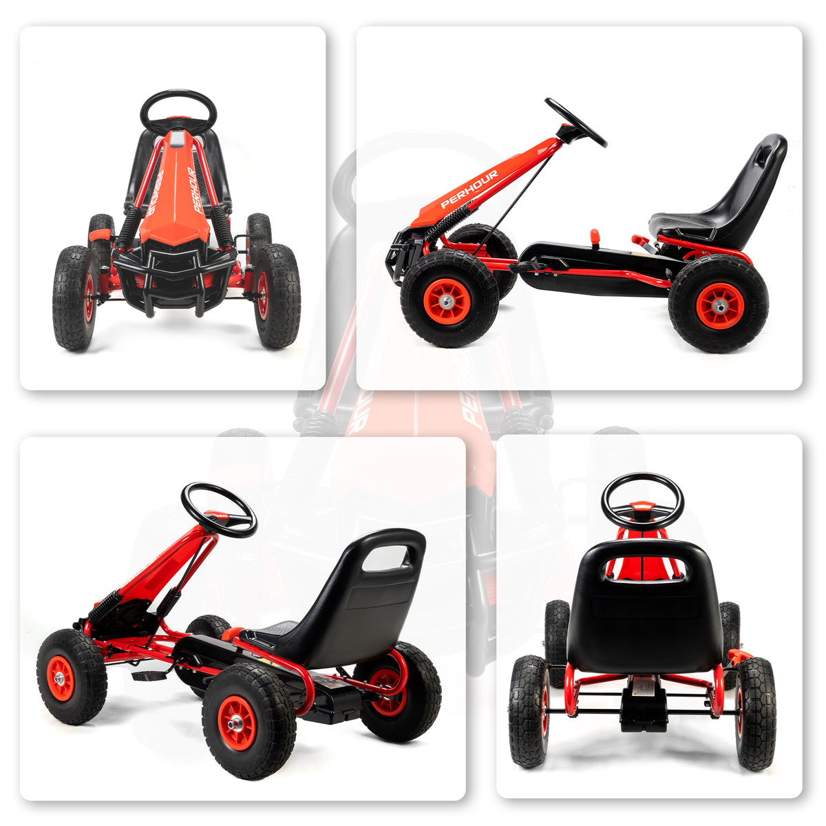 AIYAPLAY Kids Pedal Go-Kart | Red or Blue | 110x61x62cm | Ø25cm EVA Wheels | Adjustable Seat 30cm | 5cm Adjustment | Manual Brake & Clutch | Steel Frame | 30kg Max | Age 3-8 | Height 105-125cm | EN71