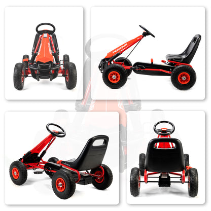 AIYAPLAY Kids Pedal Go-Kart | Red or Blue | 110x61x62cm | Ø25cm EVA Wheels | Adjustable Seat 30cm | 5cm Adjustment | Manual Brake & Clutch | Steel Frame | 30kg Max | Age 3-8 | Height 105-125cm | EN71