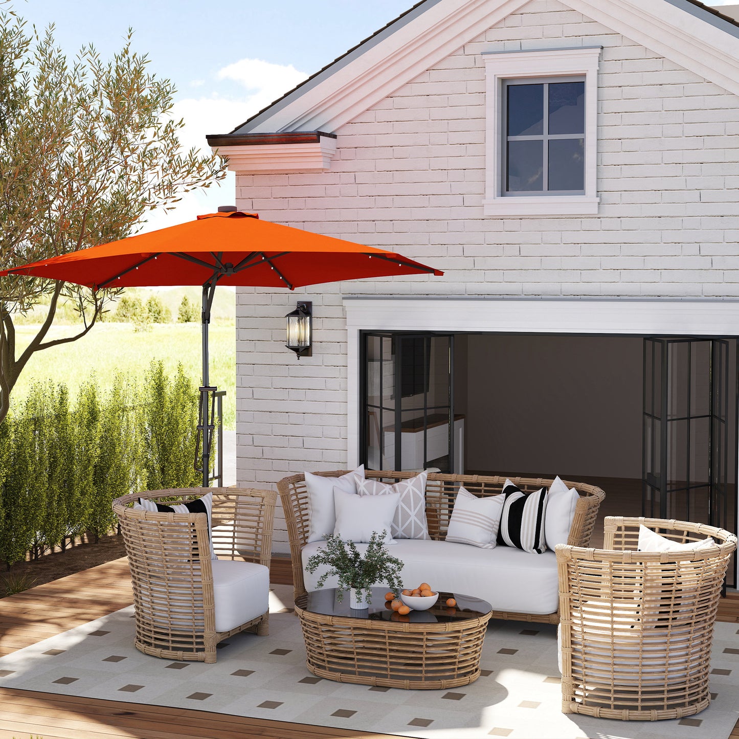 Outsunny 3(m) Garden Parasol Cantilever Umbrella with Solar LED - Orange