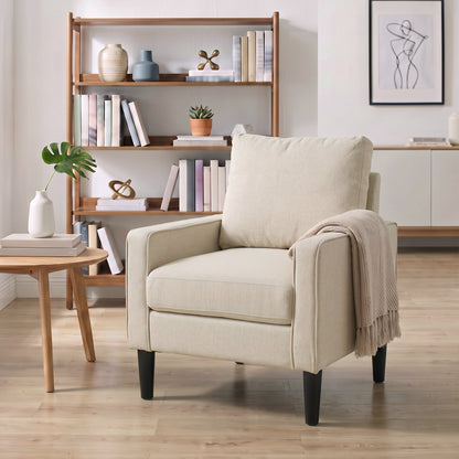 Accent Armchair | Cream, Grey & Green Linen-Look Chair with Spring Seat and Removable Pillow