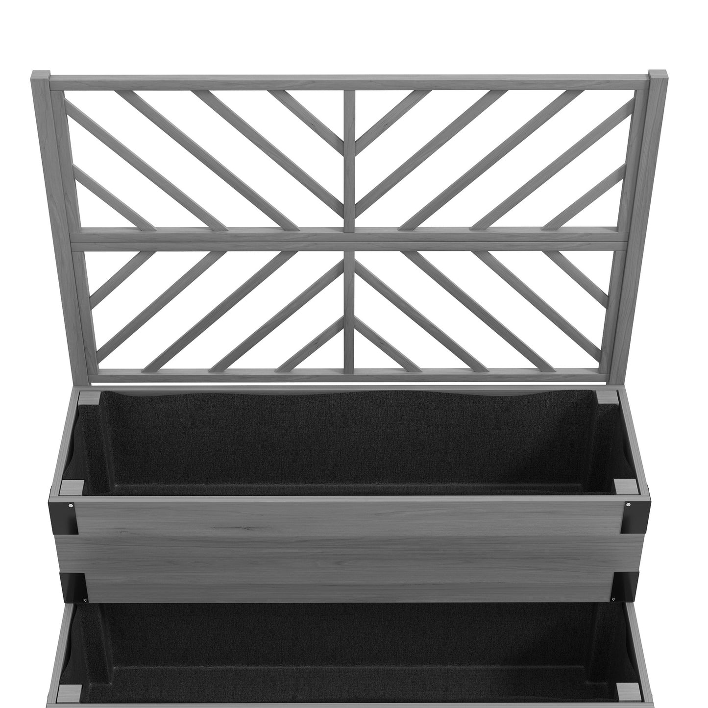 2-Tier Elevated Wooden Raised Garden Bed with Trellis | 2 Planter Boxes | Non-Woven Liner | Drainage Holes | Metal Corner Brackets | 40kg | 108x62.5x140cm | Veg Flowers & Herbs | Grey