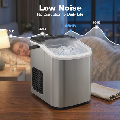 Countertop Ice Maker Machine – 9 Cubes in 7 Mins, 12kg/24hr, 2 Bullet Sizes, Self-Cleaning, Portable, Stainless Steel, For Home, Kitchen & Office