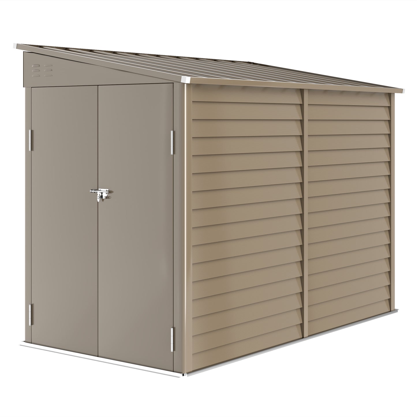 Outsunny 5 x 9ft Galvanised Metal Garden Shed with Foundation Kit, Outdoor Lean-to Shed, Tool Storage House with Lockable Doors, Brown