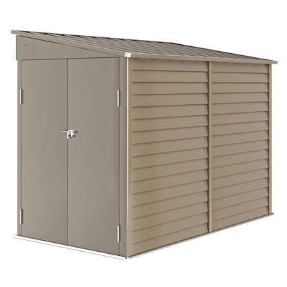 Outsunny 5 x 9ft Galvanised Metal Garden Shed with Foundation Kit, Outdoor Lean-to Shed, Tool Storage House with Lockable Doors, Brown
