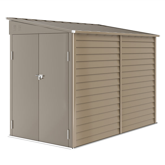 Outsunny 5 x 9ft Galvanised Metal Garden Shed with Foundation Kit, Outdoor Lean-to Shed, Tool Storage House with Lockable Doors, Brown