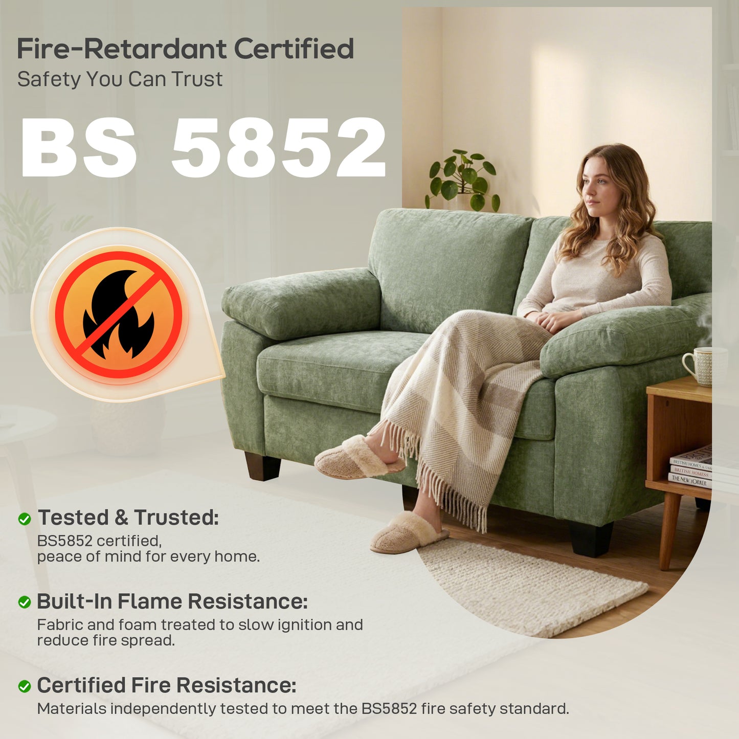 2 Seater Chenille Loveseat Sofa | 156cm | 18cm Pocket Spring Seat | Wide Padded Armrests | 300kg | Fire Retardant | Dark Green