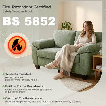 2 Seater Chenille Loveseat Sofa | 156cm | 18cm Pocket Spring Seat | Wide Padded Armrests | 300kg | Fire Retardant | Dark Green