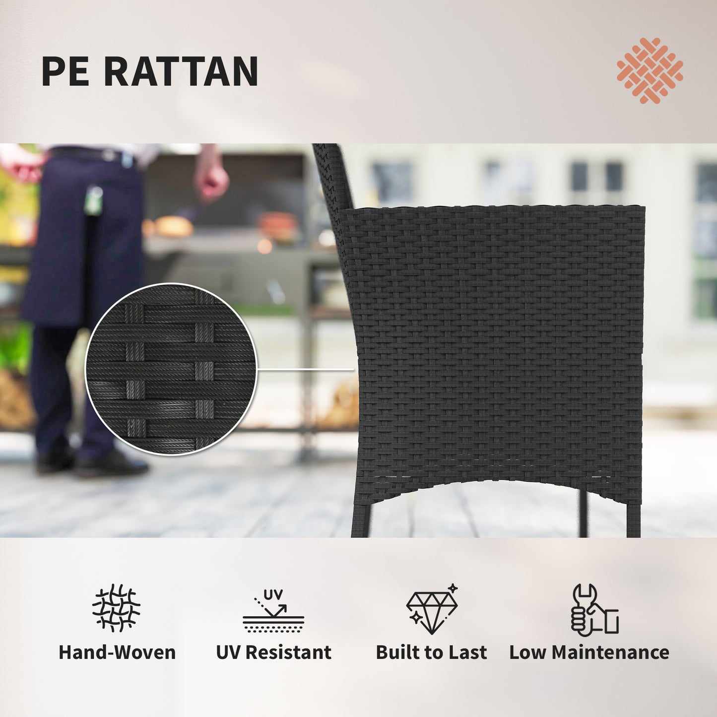 4 Piece Rattan Garden Sofa Set | Loveseat | 2 Armchairs | Tempered Glass Coffee Table | UV-Resistant PE Rattan | Powder-Coated Steel | Zipped Washable Cushions | Foot Pads | Cream
