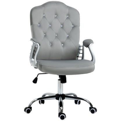 Glamour Velvet-Feel Office Chair | Diamante Back | Thick Padding | Adjustable Tilt | Armrests | 5 Wheels | Height Adjustable 47-57cm | 120kg | Grey