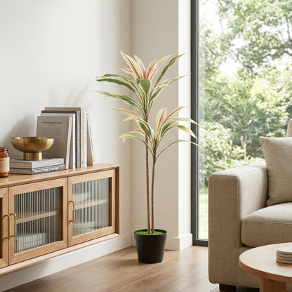 Artificial Cordyline Tree | 90cm | 29 PEVA Leaves | Soft-Touch | Moss Effect Base | Cement Pot | Shapeable | No Maintenance