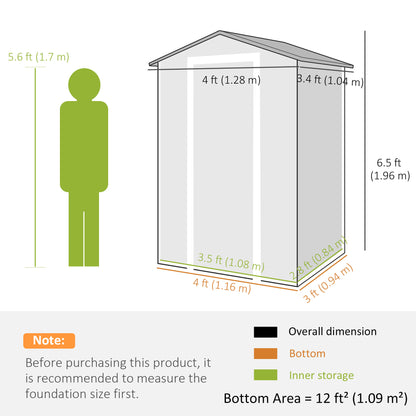 Compact PP & Aluminium Garden Storage Shed with Floor | Apex Roof | Latch Lock & Keys | Side Window | Vent | UV-Resistant | 40kg/m² Snow Rating | 128x104x196cm | Light Grey & White