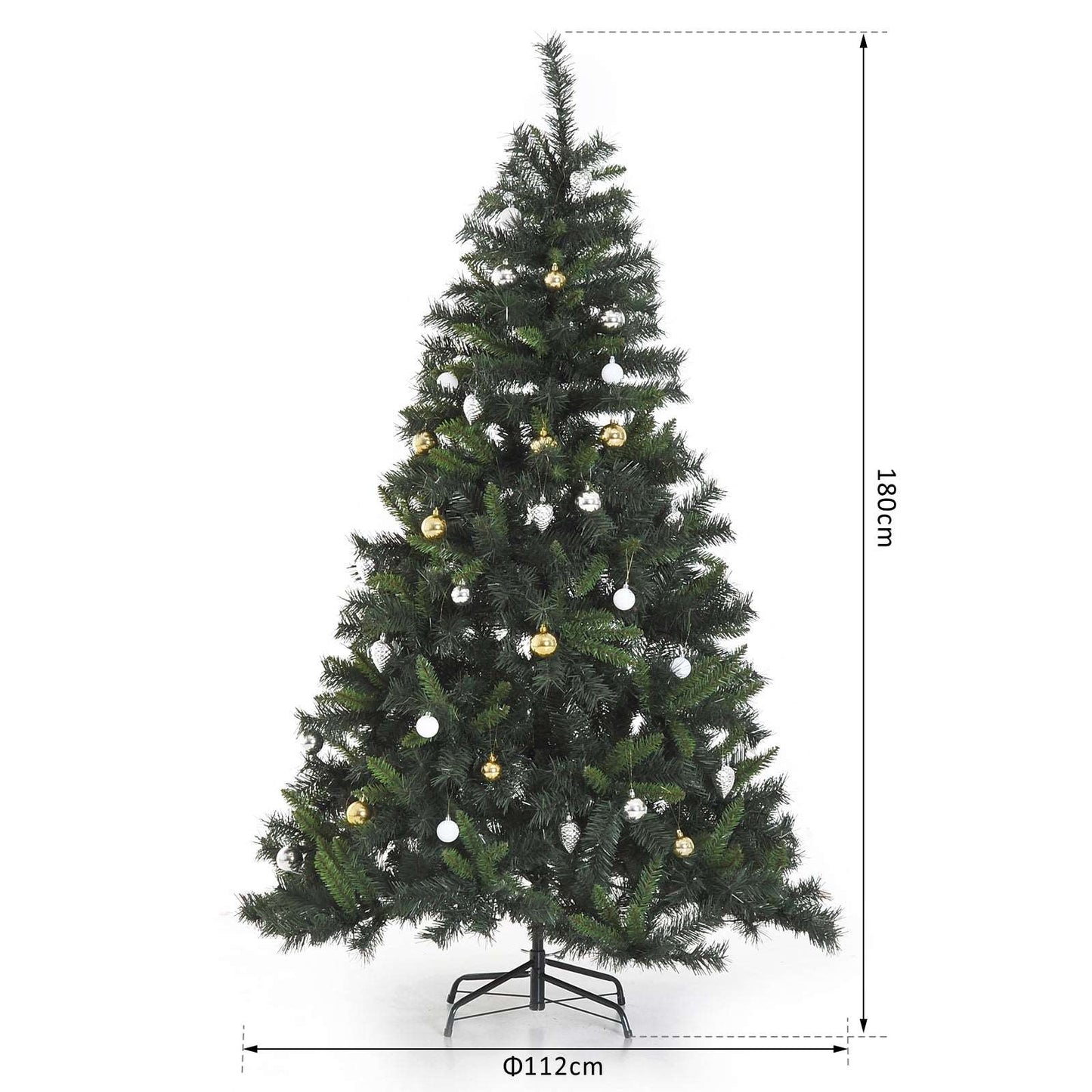 1.8m 6ft Pre Lit Christmas Tree 200 LED Holiday Décor With Decorative Balls Ornament Metal Stand