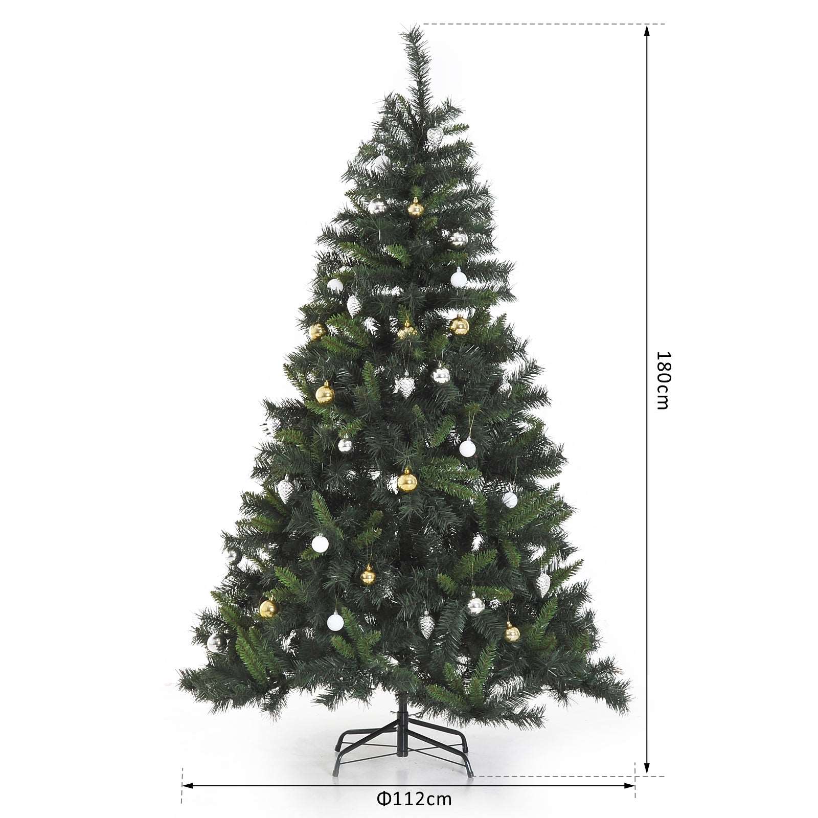 1.8m 6ft Pre Lit Christmas Tree 200 LED Holiday Décor With Decorative Balls Ornament Metal Stand