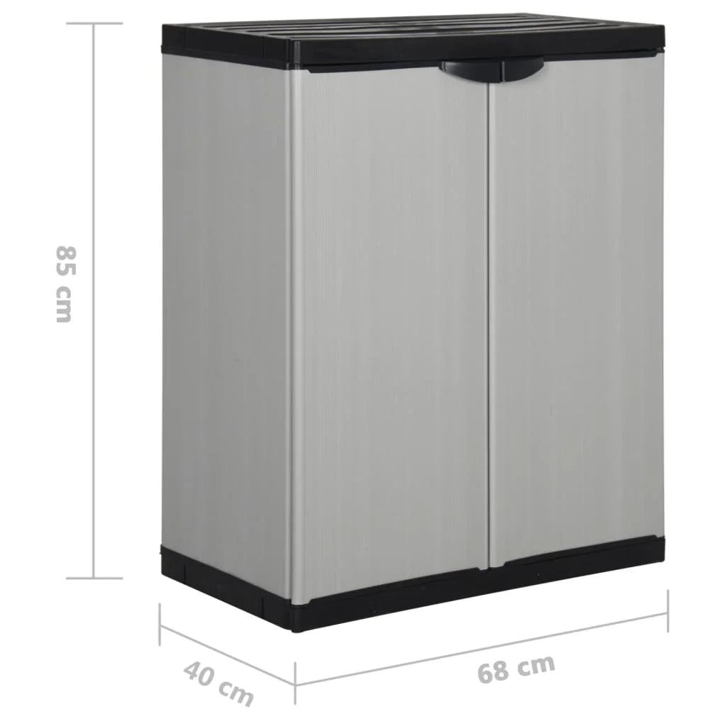 Outdoor Stylish Grey & Black Garden Storage Cabinet Box With 1 Shelf - 68x40x85 cm Outdoor Organiser