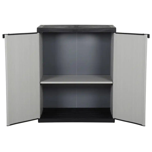 Outdoor Stylish Grey & Black Garden Storage Cabinet Box With 1 Shelf - 68x40x85 cm Outdoor Organiser