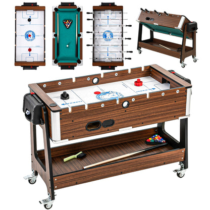 3 in 1 Multi Game Table | Pool | Air Hockey | Football | 3.4ft | Lockable Wheels | Storage Shelf | Walnut Effect