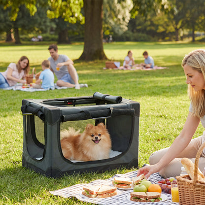 Soft Dog Crate | Pop-Up 8-Rod Frame | 3-Sided Mesh | Full-Zip Closure | Removable Washable Pad | Folds to 42 x 20 x 20cm | Small Dogs up to 4kg | Army Green