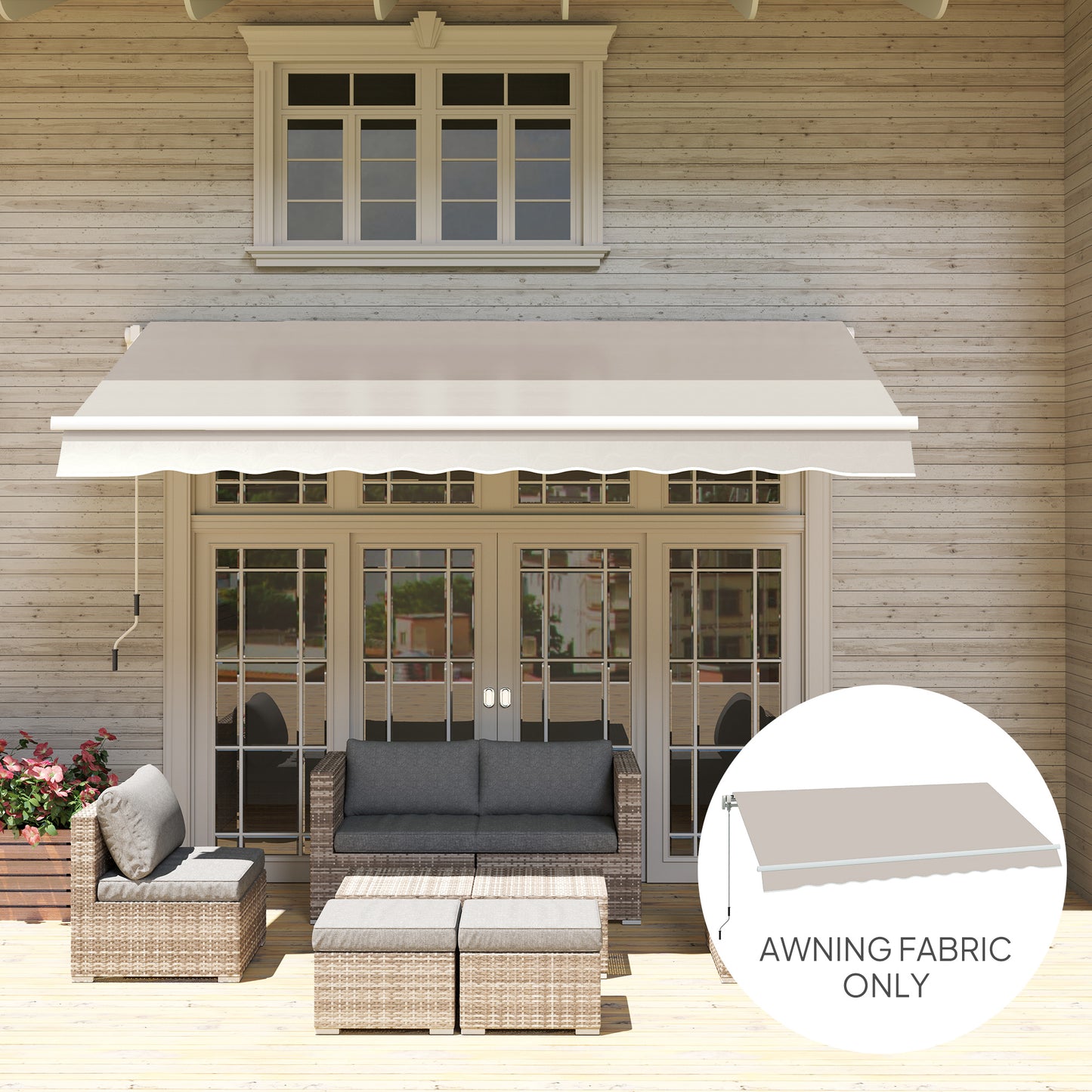 Awning Replacement Canopy, Water Resistant UPF 50+ Sun Shade Cover for 3 x 2.5 m Garden Awning (Fabric Only), Cream White / Green / Grey