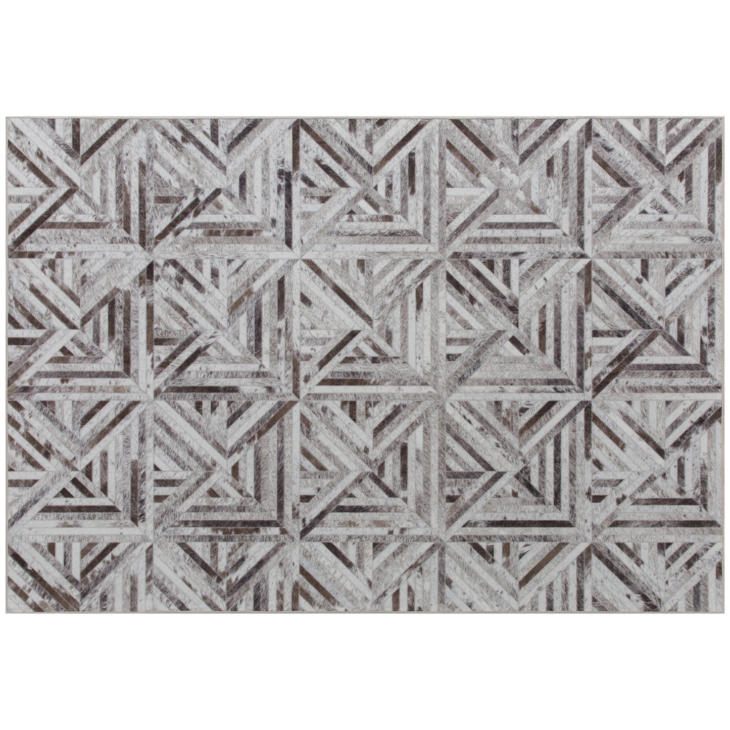 Modern Chenille Area Rug | Faux Leather Patchwork Print | Machine Washable | Non-Slip | Foldable | 170x120cm | Brown | Living Room Bedroom Dining Room Home Office