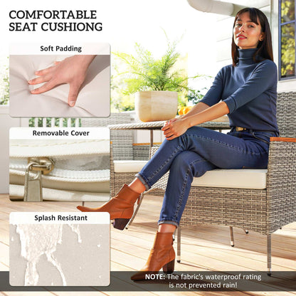 Outsunny Five-Piece Rattan Set, with Wood-Top Table - Teak / Grey