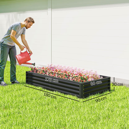 Large Galvanised Steel Raised Garden Bed | 459L | Open Bottom | Inner Support Bars | Powder-Coated Rust-Resistant | Easy Assembly | 180x90x30cm | Flowers Veg & Plants | Dark Grey