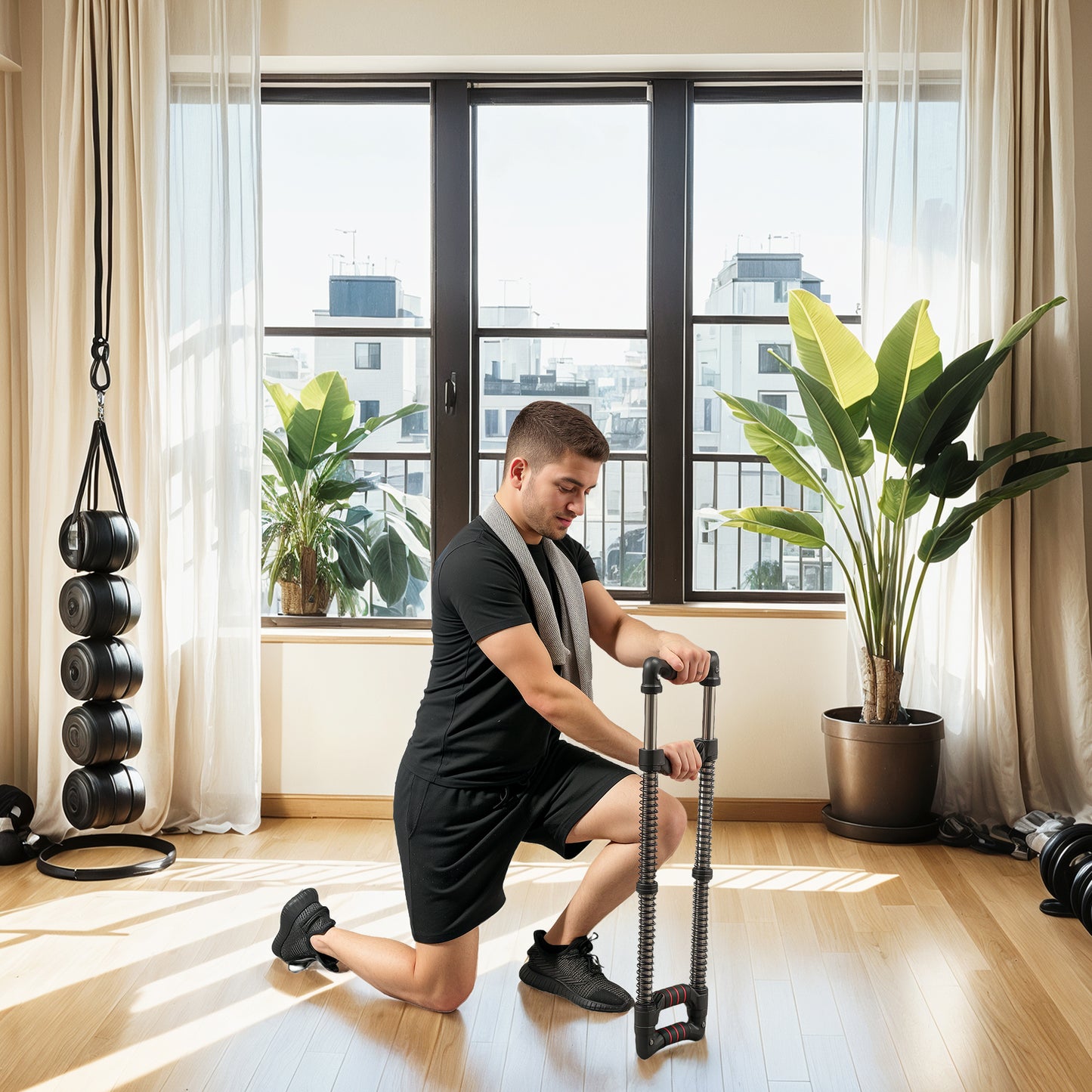 SPORTNOW Chest Expander, with 10-80kg Adjustable Resistance, for Home Gym, Office, Travel Workout