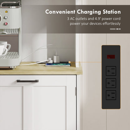 175cm Tall Kitchen Cabinet | Bin Cabinet | Acrylic Doors | 3 AC Outlets | Adjustable Shelves | 141kg | 100x35x175cm | White