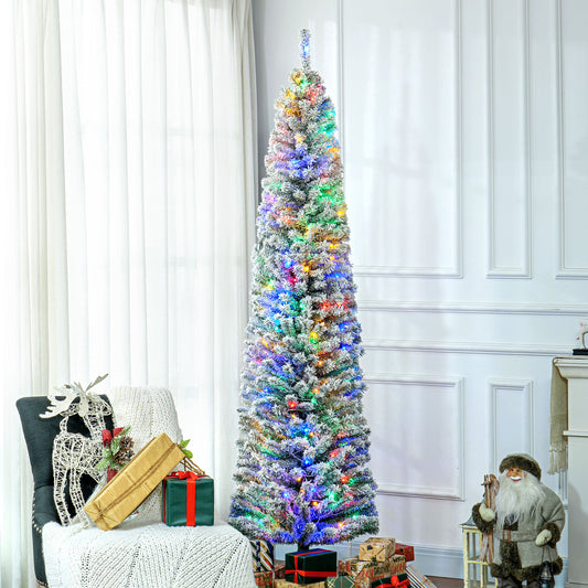 7' Artificial Prelit Christmas Trees Holiday Décor with Colourful LED Lights, Flocked Tips, Berry, Pine Cone