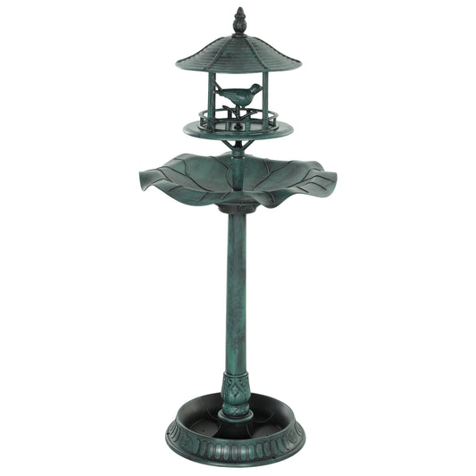 Outsunny 3-in-1 Garden Bird Bath, Freestanding Birdbath with Large Water Basin, Underneath Flower Planter, Φ50 x 113 cm, Green