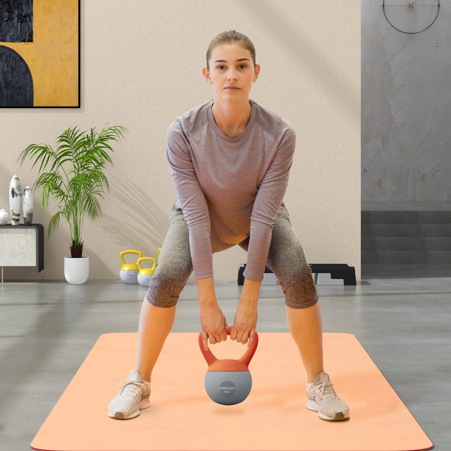 SPORTNOW Soft Kettlebell, 4kg Kettle Bell with Non-Slip Handle for Home Gym Weight Lifting and Strength Training, Orange and Grey