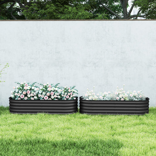 Outsunny Galvanised Raised Garden Bed, Metal Planter Box with Safety Edging, for Flowers, Herbs, Succulents, Pack of 2, Dark Grey