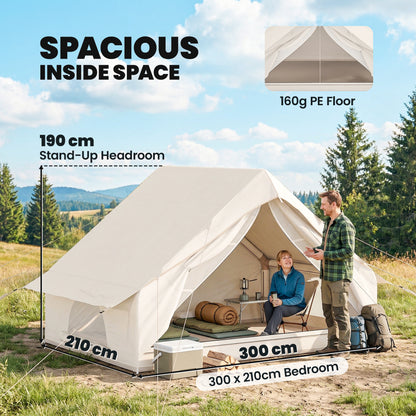 Inflatable Camping Tent | 2-4 Person | 5-Min Setup | Waterproof Oxford | Level 4 Wind | 300x210x190cm | Beige