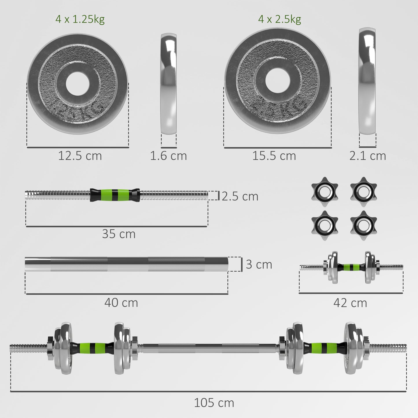20kg Adjustable Weights Dumbbells Set, 2-in-1 Dumbbells and Barbell with Non-slip Handle, Free Weights Set for Home Gym