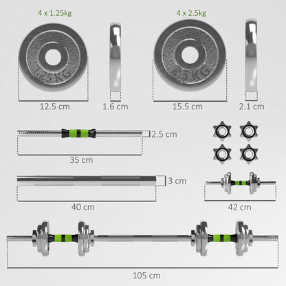 20kg Adjustable Weights Dumbbells Set, 2-in-1 Dumbbells and Barbell with Non-slip Handle, Free Weights Set for Home Gym