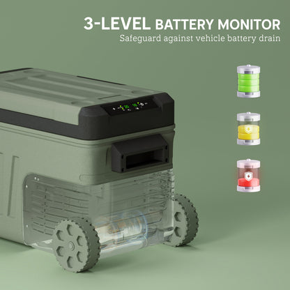 33L Camping Fridge Freezer Dual Zone, Portable Car Fridge 12V/24V DC & 100-240V AC, Electric Cool Box -20℃-20℃ with Wheels and LED Light