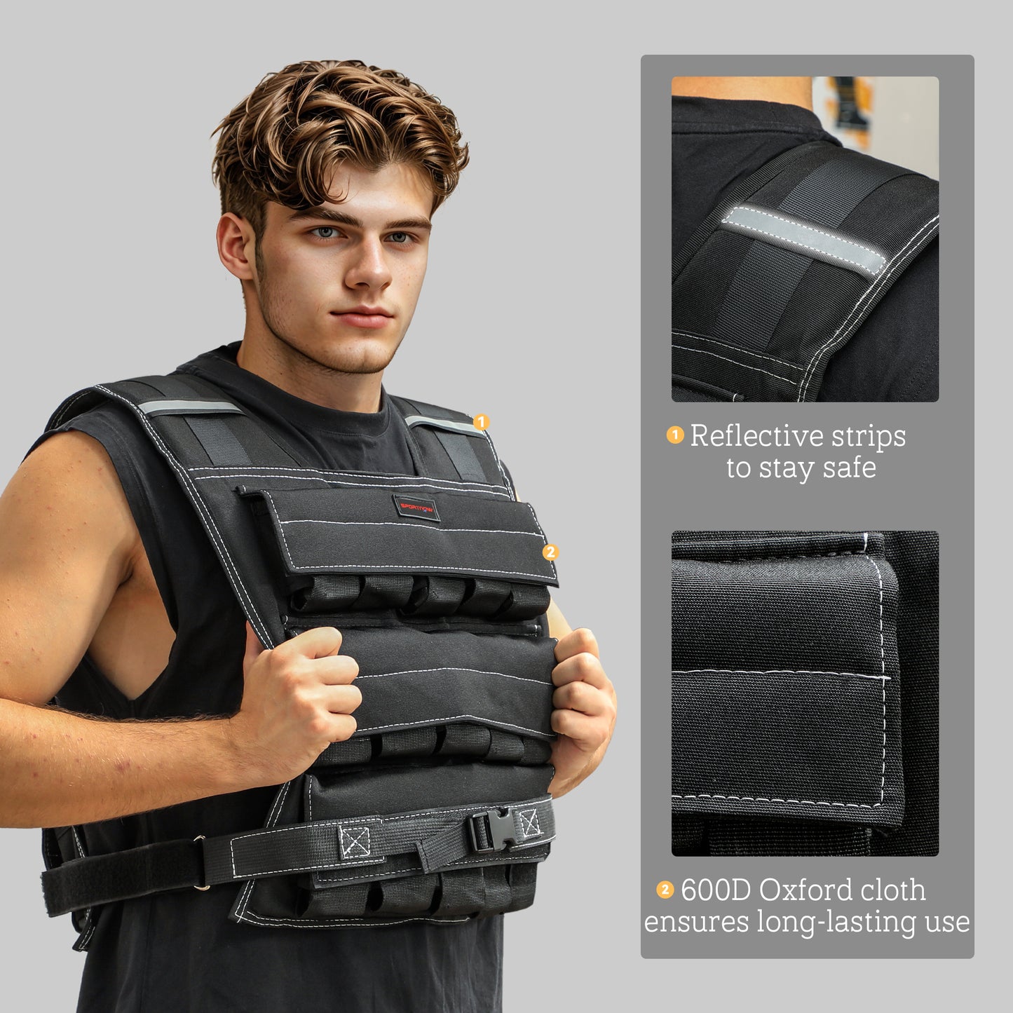 SPORTNOW 30KG Adjustable Weighted Vest with 30 Metal Weights, Adjustable Straps and Reflective Strips, for Men and Women Running Cardio