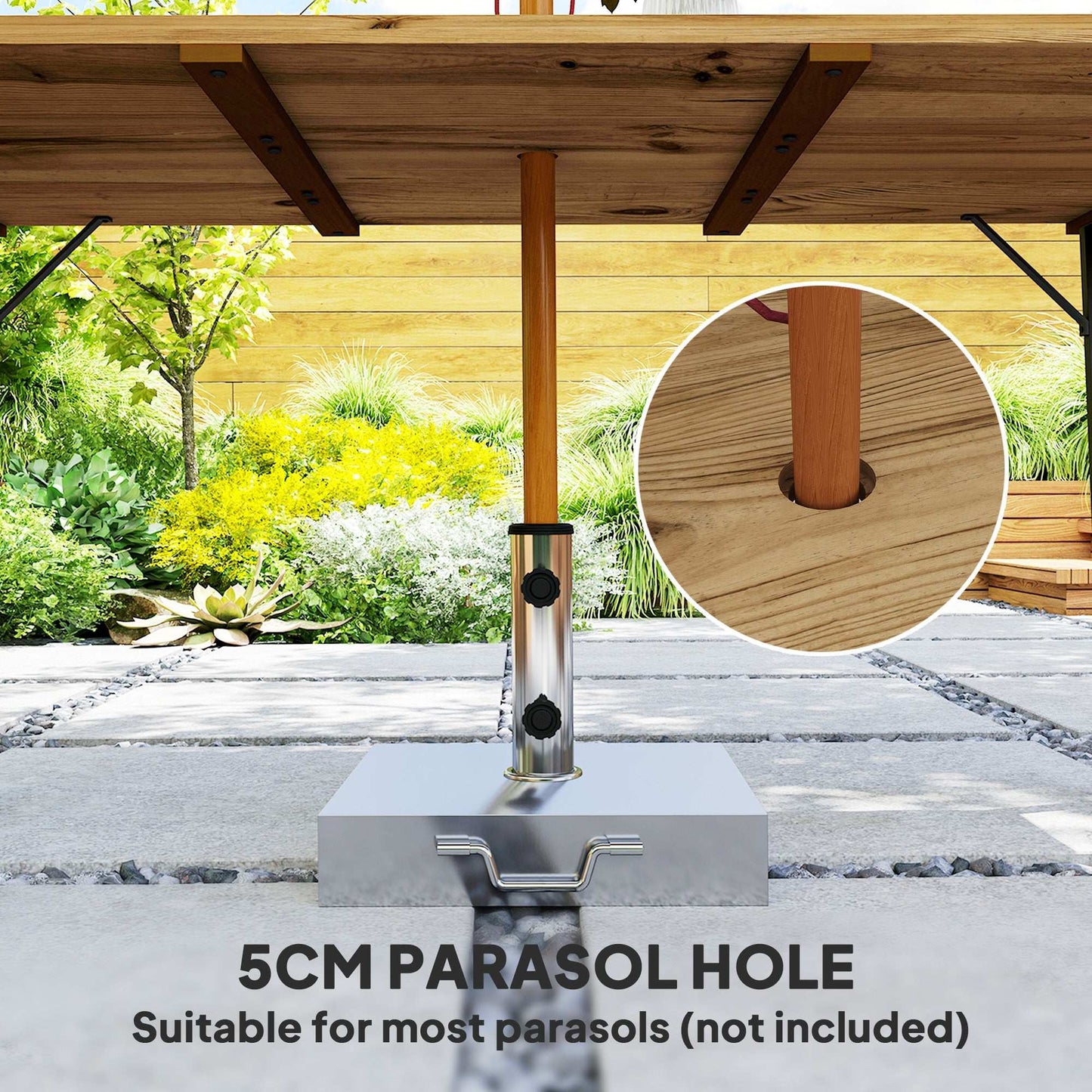 Garden Table for 6, 175 x 80 cm Large Rectangle Outdoor Dining Table with 5cm Parasol Hole and Slatted Top, Weather Resistant Fir Wood Patio Table