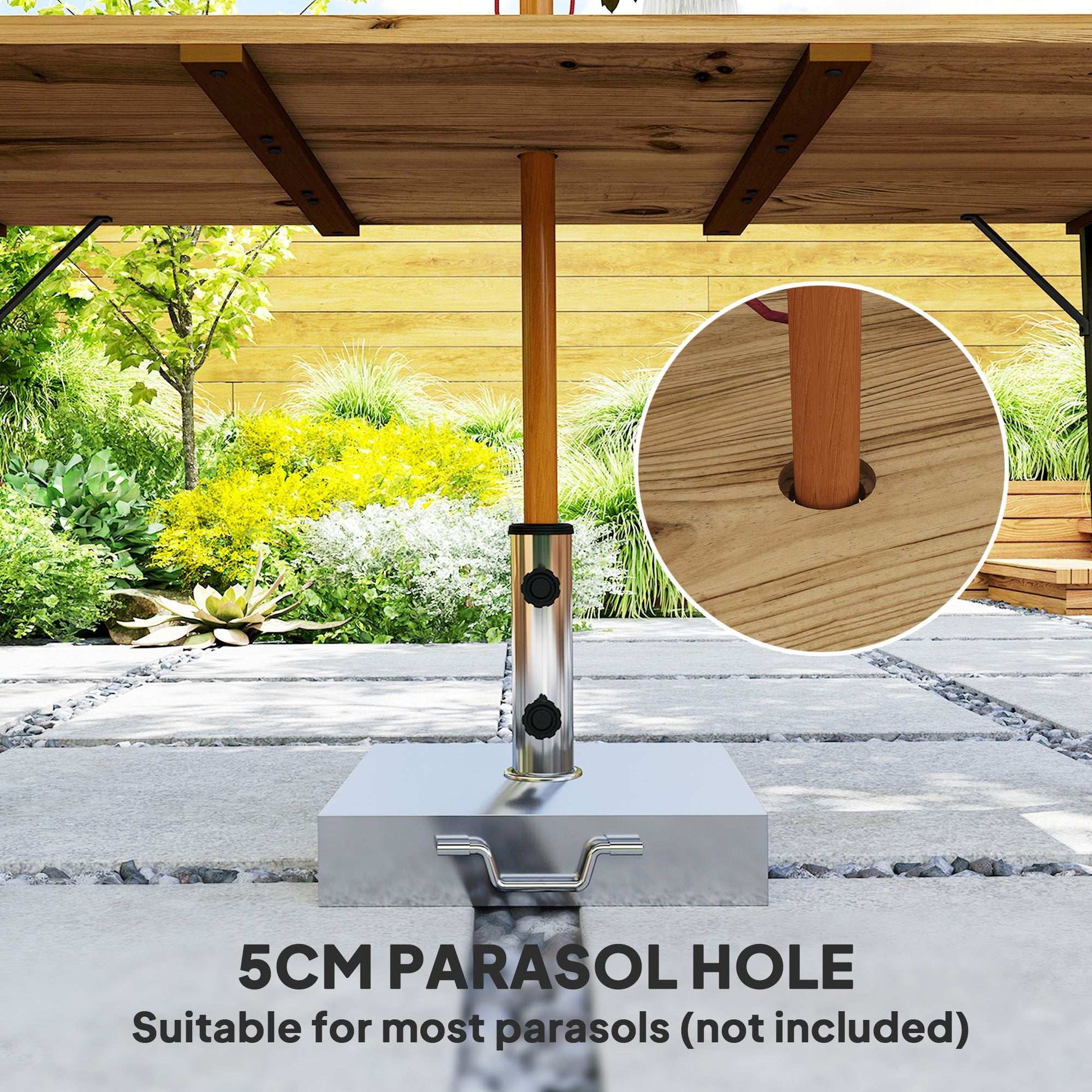 Garden Table for 6, 175 x 80 cm Large Rectangle Outdoor Dining Table with 5cm Parasol Hole and Slatted Top, Weather Resistant Fir Wood Patio Table