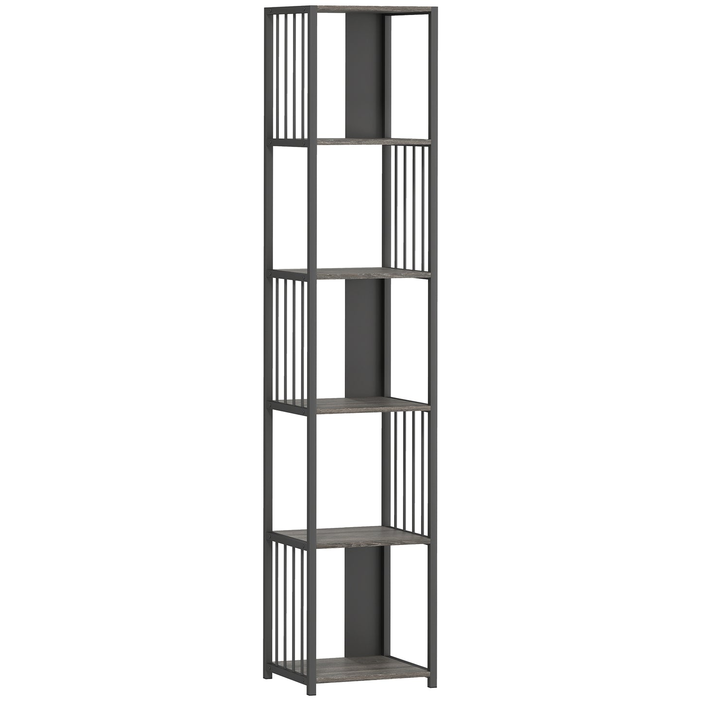 5-Tier Bookshelf with Steel Frame - Grey