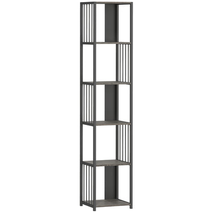 5-Tier Bookshelf with Steel Frame - Grey
