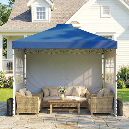 3x3m Pop Up Gazebo | UPF50+ Waterproof 210D Oxford | 3 Sidewalls | 2 Church Windows | 3 Height Settings | Wheeled Bag | Wind Level 4-6 | Dark Blue