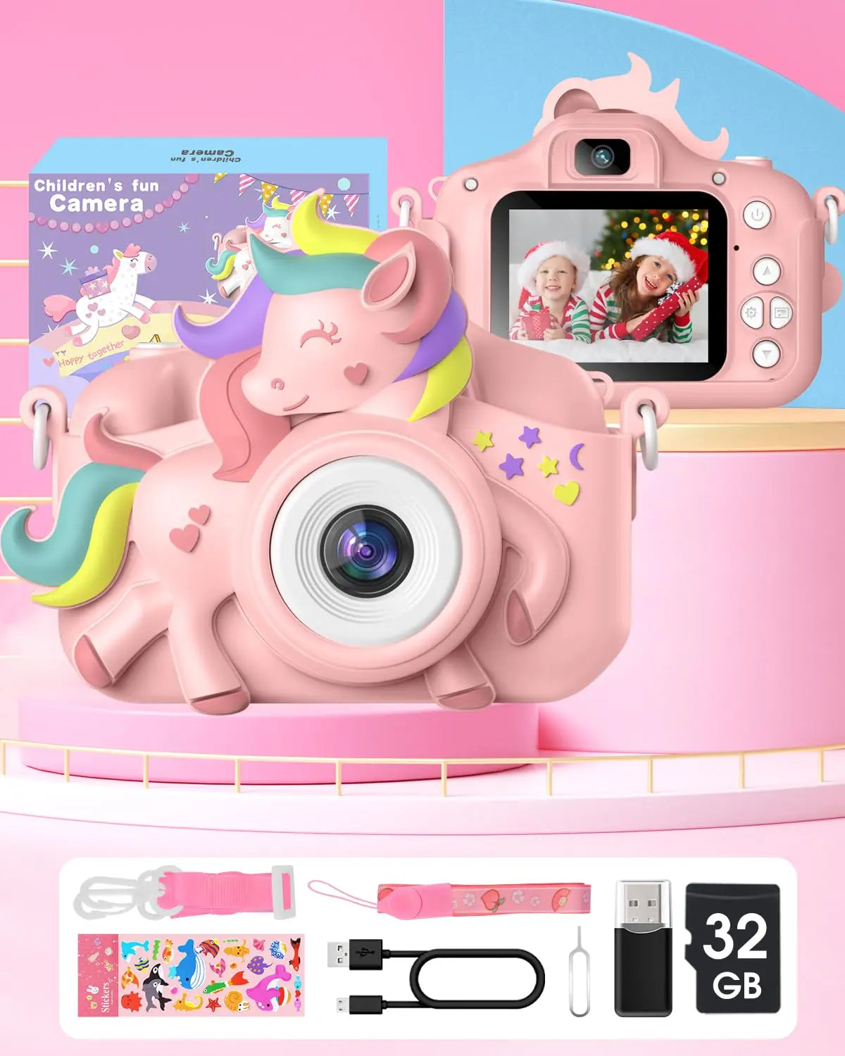 Kids Camera, Gofunly Kids Camera for Girls, 1080P HD 2.0 Inch Screen Kids Digital Camera with 32GB SD Card, Birthday Christmas Kids Toys Gifts Selfie