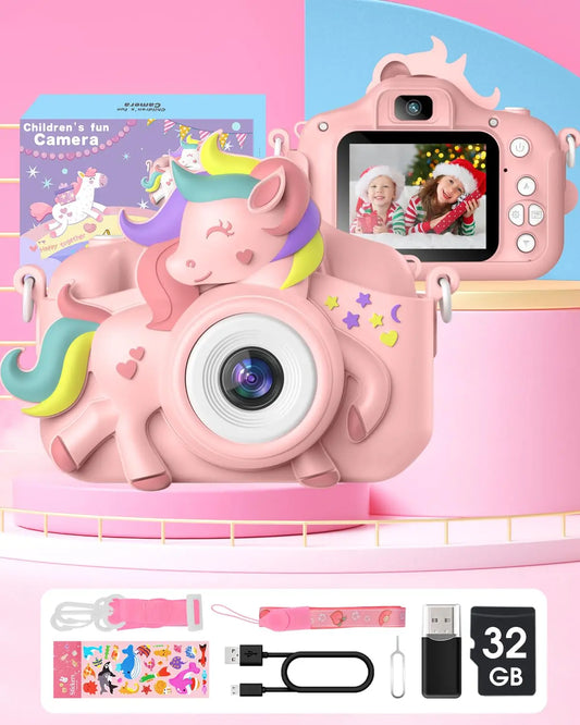 Kids Camera, Gofunly Kids Camera for Girls, 1080P HD 2.0 Inch Screen Kids Digital Camera with 32GB SD Card, Birthday Christmas Kids Toys Gifts Selfie