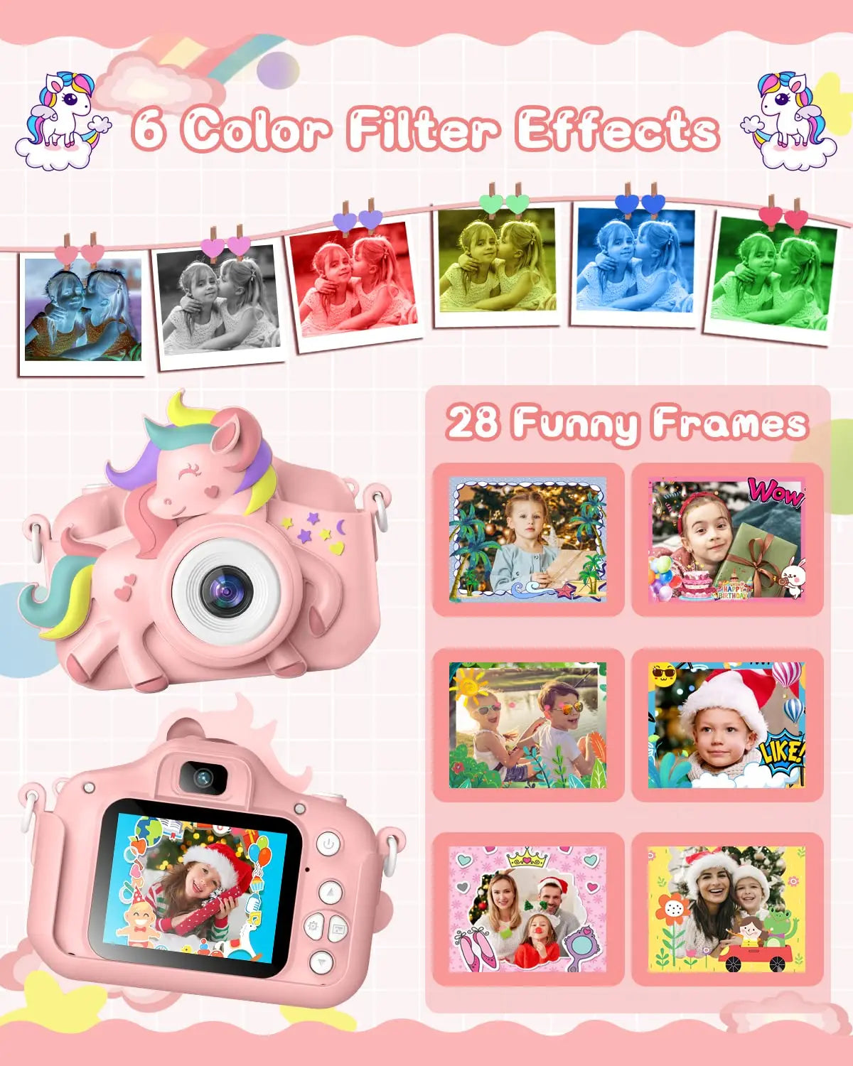 Kids Camera, Gofunly Kids Camera for Girls, 1080P HD 2.0 Inch Screen Kids Digital Camera with 32GB SD Card, Birthday Christmas Kids Toys Gifts Selfie