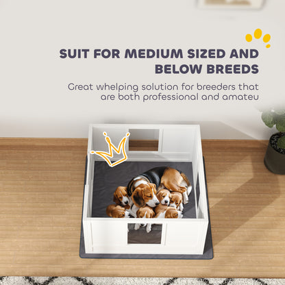 PawHut Whelping Box for Dogs with Whelping Pad, Adjustable Entrance, Non-slip Foot Pads, for Medium Dogs, 100 x 96cm