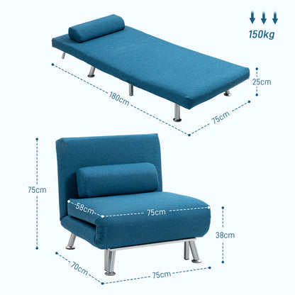 Single Linen-Look Sleeper Sofa Bed Chair - Blue