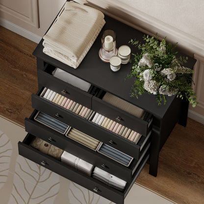 5-Drawer Chest of Drawers | 2 Small & 3 Large Drawers | Round Metal Knobs | Anti-Tip Straps | 70kg | Black