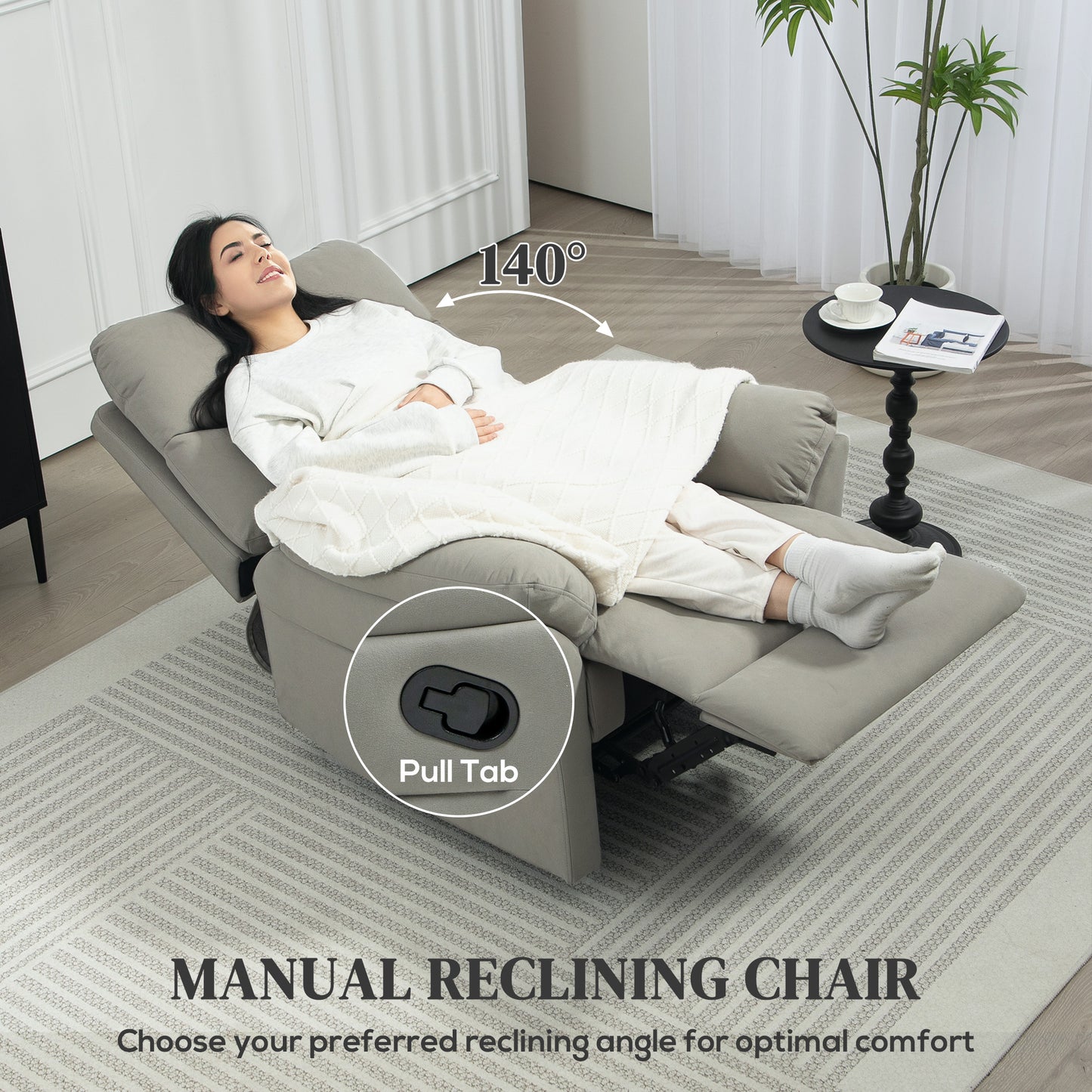 140° Manual Reclining Armchair, with Footrest - Grey