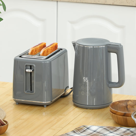 Digital Kettle and Toaster Set, 1.5L 3000W Fast Boil Kettle, 2 Slice Toaster Kitchen Set with 7 Level Browning Controls, Defrost, Reheat, Keep Warm,  and LED Touch Display